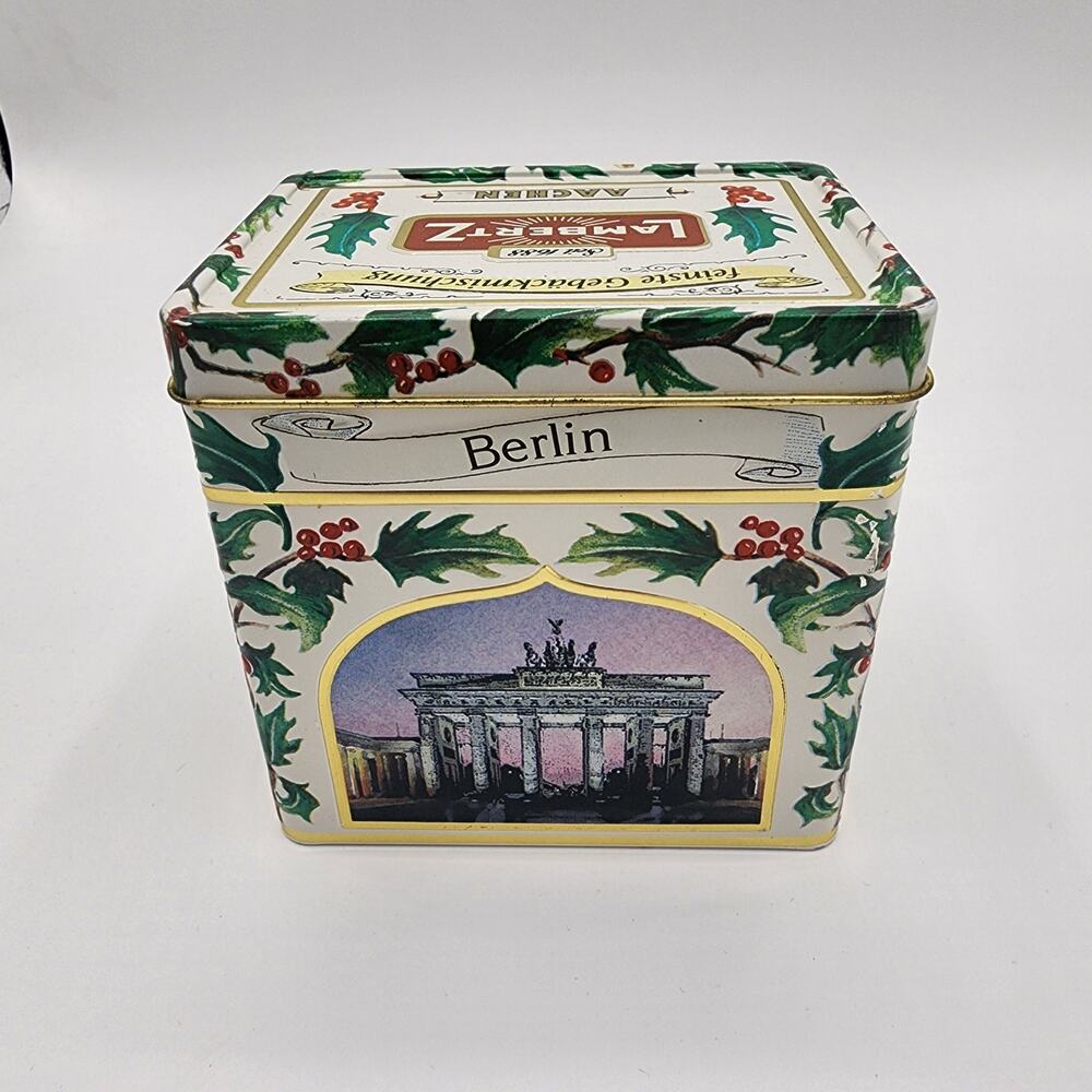 VTG Lambertz cookie‎ musical German tin Berlin Heidelberg plays white christmas
